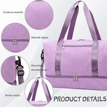 Спортивна сумка YOUYIKE для жінок та чоловіків 20-35Л, дорожня сумка з вельвету з відділенням для взуття та вологих речей, сумка для фітнесу, тренувань та подорожей (Коричнева, Лілова)