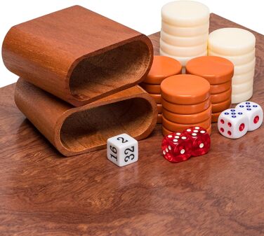 Набір для гри в шашки Yellow Mountain Imports з палісандру з дерев'яними інтарсіями, Knoll, з акриловими фішками та дерев'яними кубиками, розмір дошки 49 см