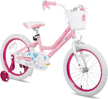 Дитячий велосипед JOYSTAR 18 дюймів для дівчаток 6-9 років з додатковими колесами та кошиком, рожевий