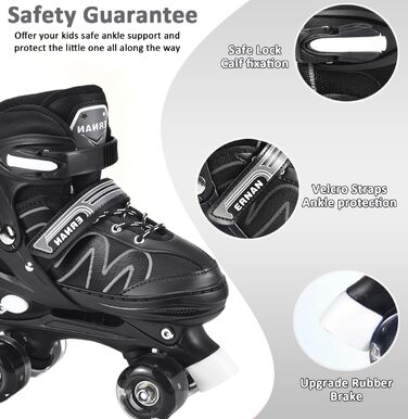 Роликові ковзани ERAN для дітей з LED підсвічуванням. Комфортні ролики для юнаків та початківців. 4 розміри, ролики для дівчаток, хлопчиків та початківців (білий, M)