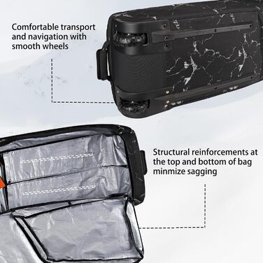 Чохол для сноуборду з роликами, захищений, для подорожей літаком, 600D водонепроникний матеріал, складаний, вміщує 2 пари лиж (175 см, чорно-білий)