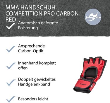 Професійні MMA рукавички Ju-Sports Competition Pro Carbon, червоні, PU, з анатомічною амортизацією для змагань