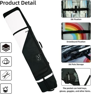 Чохол для сноуборда AUMTISC, чорний/синій, для сноубордів 155-180 см, водонепроникний, з регульованими ременями