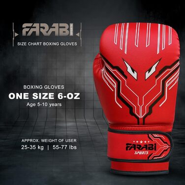 Дитячі боксерські рукавички Farabi Sports 6 oz для хлопчиків і дівчат, для MMA, муай-тай, боксу та тренувань, вік 5-10 років