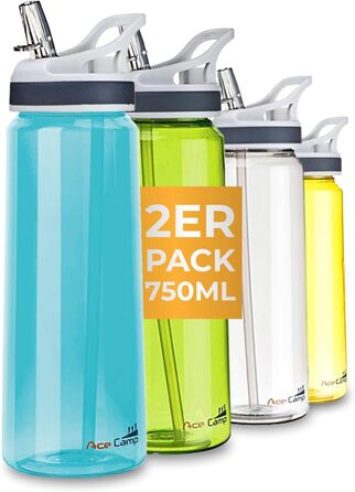 Пляшка для води AceCamp Tritan 750 мл, синя, з трубочкою, BPA-free, герметична, для спорту (2 шт.)