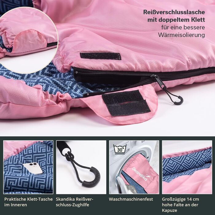 Спальний мішок Skandika Dundee Flanell: бавовна, преміум-якість, з'єднується, двомісний, 3 сезони, до -20°C, 220 x 80/160 см, для кемпінгу