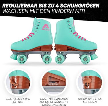 Дитячі та дорослі ролики Apollo Disco Roller - регульовані Quad-ролики, розміри 31-42, Lagoon