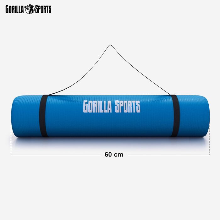 Йога мат GORILLA SPORTS® - 190x60/100x1,5 см, з ремінком, нетоксичний, протиковзкий, різні кольори. Підходить для гімнастики, фітнесу, спорту та тренувань.