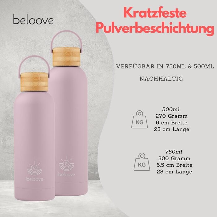 Термос-бутилка beloove з нержавіючої сталі, BPA Free, подвійні стінки, не протікає, для газованої води, стійке до подряпин покриття, 500/750 мл