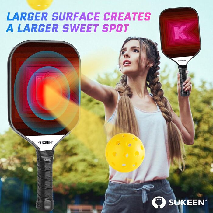 Набір ракет для піклболу Sukeen: 2 ракетки з фібергласовою поверхнею, для чоловіків та жінок, рожево-червоний колір