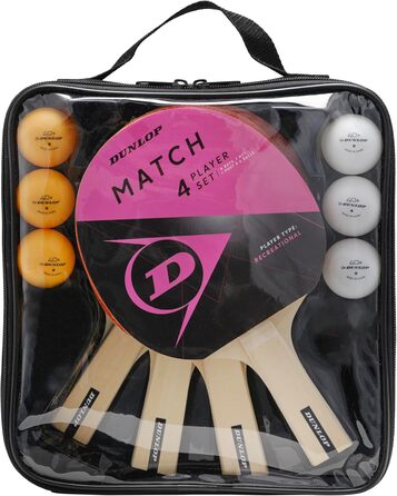 Набір для настільного тенісу Dunlop Match на 4 гравців: 4 ракетки, 6 м'ячів, сітка та сумка