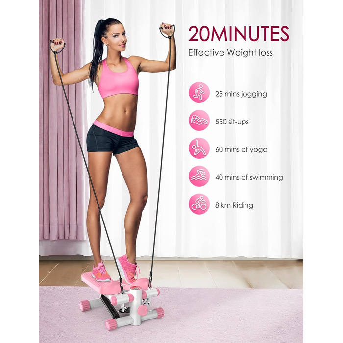 Міні-степер KitGody для тренувань: компактний, з опором, рожевий | Для дому