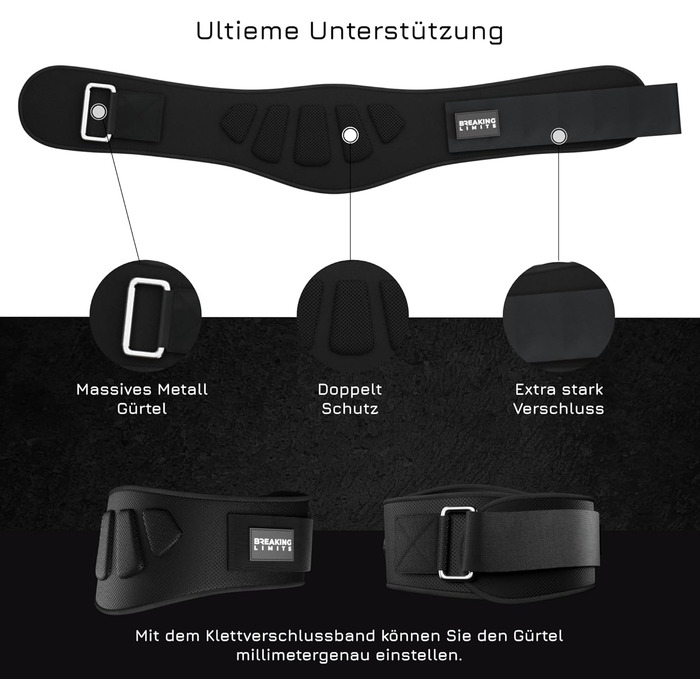 Пояс для важкої атлетики Breaking Limits - для силових тренувань, пауерліфтингу, бодібілдингу, кросфіту. З S-подібною застібкою на липучці