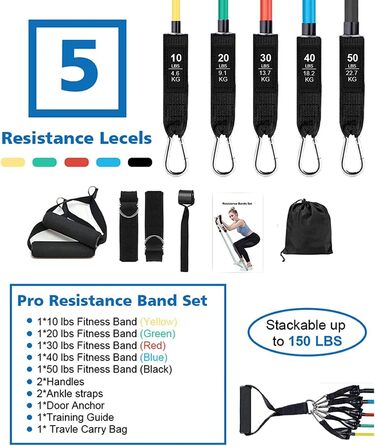 Набір еластичних стрічок для фітнесу: стрічки для силових тренувань, пілатесу, з дверним кріпленням, ручками та петлями для ніг