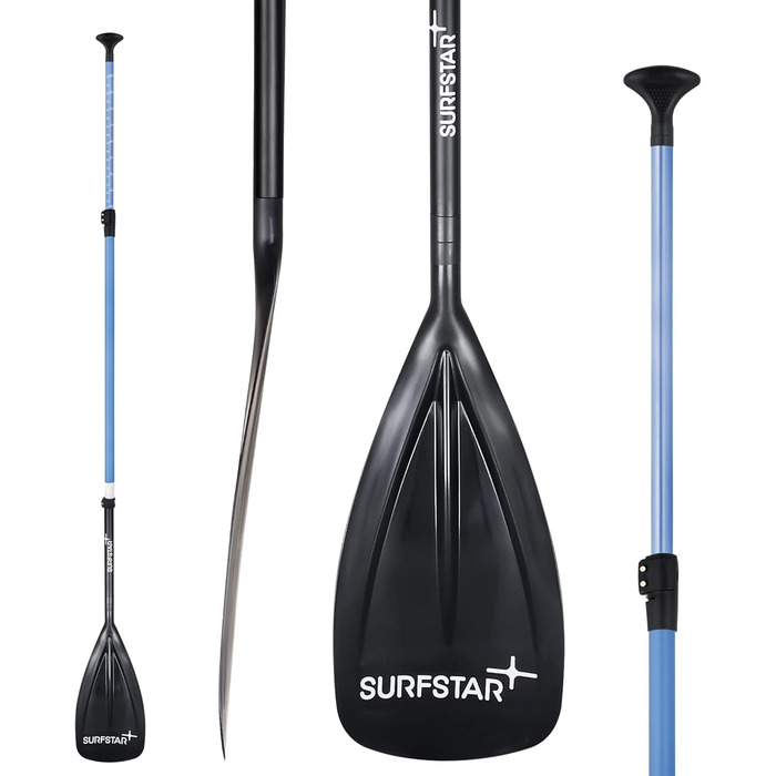 SUP весло Surfstar з фібергласу, плаваюче, 3-секційне, регульоване, довжина 180-220 см, синє, весло для сапборда з нейлоновим лезом