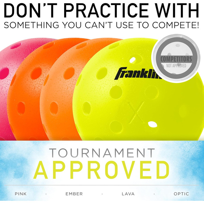 Піклбол м’ячі Franklin Sports X-40 для вулиці, жовті, 12 шт, сертифіковані USAPA, офіційні для US Open