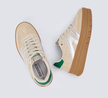 Кросівки LUCKY STEP Plateau Sneaker для жінок - платформа, канвас, ретро стиль, низький профіль, комфортні для повсякденного носіння, 42 EU, бежево-зелені