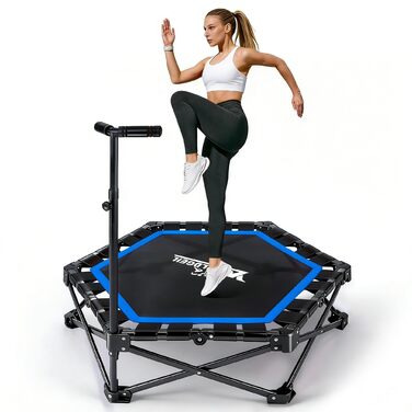 Складаний фітнес-батут для дому з регульованою ручкою, Ø 86.5 см, навантаження до 150 кг, синій — для дорослих та дітей