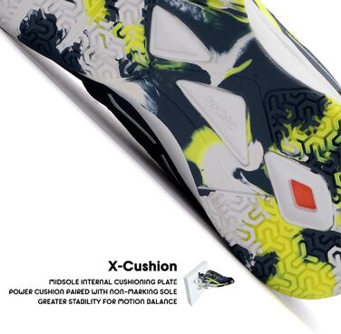 Професійне бадмінтонне взуття HUNDRED Xoom для чоловіків, матеріал верху: поліестер, підошва: гума, для бадмінтону/тенісу/сквошу/настольного тенісу/баскетболу та падел, колір: темно-синій/лайм, розмір EU 42