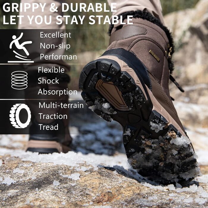 Чоловічі зимові чоботи SHULOOK: водонепроникні, теплі, з підкладкою з хутра, для трекінгу та хайкінгу, колір коричневий