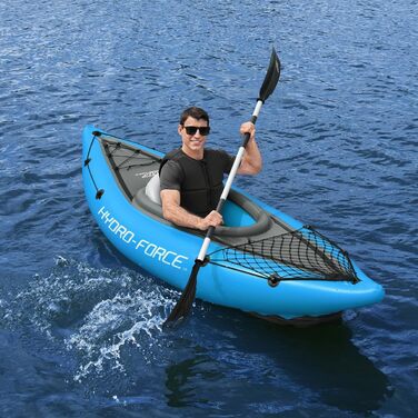 Надувний каяк Hydro-Force Cove Champion для 1 особи, комплект із веслом, насосом і сумкою, синій, 2023
