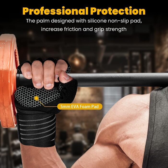 Фінтронік Фітнес Рукавички: Дихаючі рукавички з підтримкою зап'ястя, неслизькі силіконові рукавички для тренувань, важкої атлетики, фітнесу та підтягувань