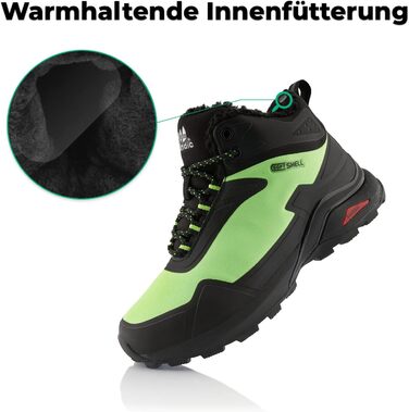 Черевики для піших прогулянок для жінок та чоловіків, теплі, з підкладкою, трекінгові черевики 44 EU, чорно-зелені