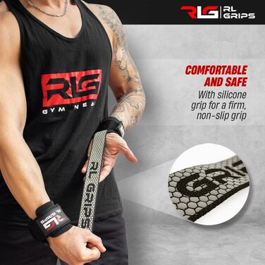 Лямки для тяги RL Grips з підтримкою зап'ястя для важкої атлетики, пауерліфтингу та бодібілдингу, допоміжні ручки для станової тяги та тренувань спини (Сірі)