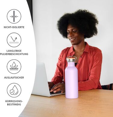 Водяна пляшка Bambaw з нержавіючої сталі 1л | Багаторазова еко-пляшка | Для кемпінгу та походів | Без пластику | Спортивна пляшка, не протікає (500 мл, фіолетовий)