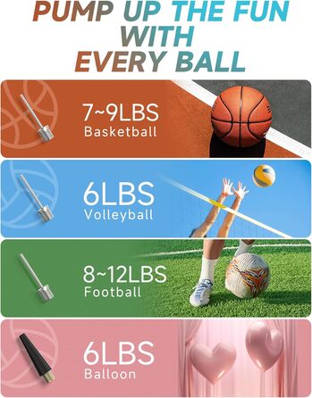 Електричний насос для м'ячів Teffim: 4 режими, 15 PSI, манометр, 3 голки для баскетболу та футболу