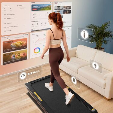 Ходувальний килимок Schwingungen з додатком, бігова доріжка для дому 6 км/год, ходувальний килимок для офісу та дому з пультом дистанційного керування (сірий)