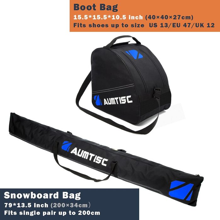 Чохол для лиж AUMTISC Skitasche Set: місткий, регульований (до 200 см), для 1 пари лиж та черевиків, синій