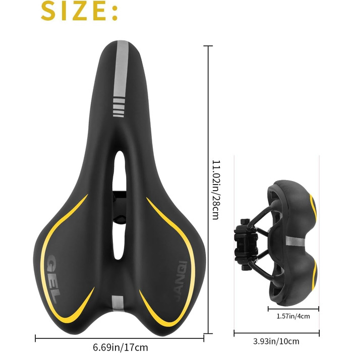 Велосипедне сідло MSDADA Gel MTB: зручне, ергономічне, водонепроникне для MTB, BMX, шосе, міських велосипедів (чорний/жовтий)