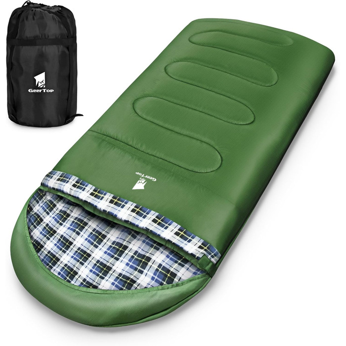 Спальний мішок GEERTOP XXL для всіх сезонів, 220x100 см, фланель, для дорослих, кемпінг, подорожі, піші прогулянки (зелений)
