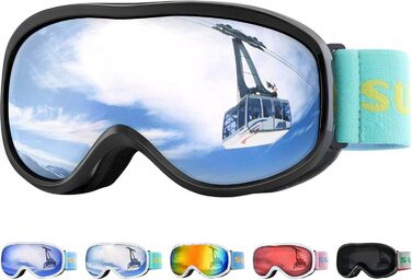 Дитяча лижна маска Supertrip з антифогом, UV-захистом, для дітей 5-15 років, сноуборд-окуляри для хлопчиків і дівчаток, захист від вітру та ударів, сумісна з шоломом, чорна рамка, срібне скло, VLT 12%