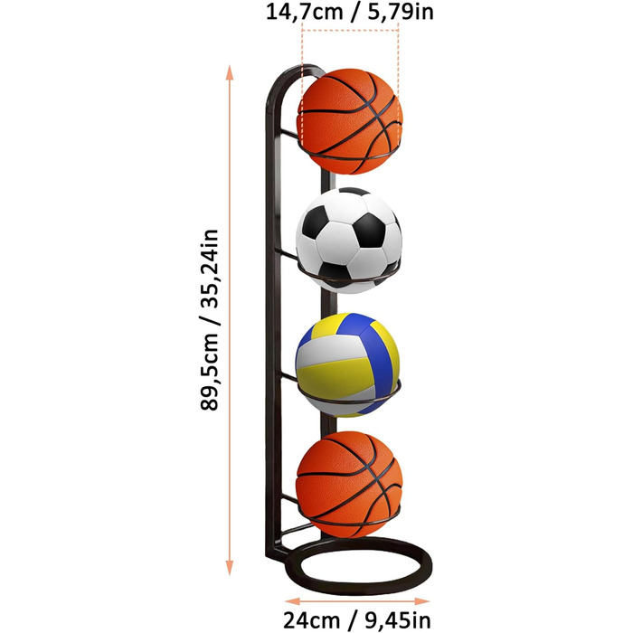 Стійка для зберігання м'ячів: баскетбол, футбол, волейбол (4 яруси)