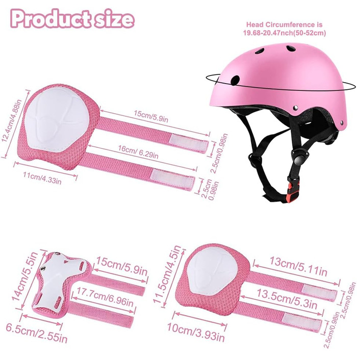 Набір захисної екіпіровки для дітей 7 в 1: наколінники, налокітники, захист зап'ястя. Підходить для велосипеда, скейтборда, роликів, скутера. Рожевий колір