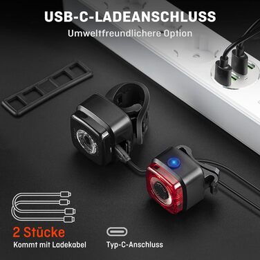 Велофара LED Ventvinal, комплект (передня та задня), USB-зарядка, Stvzo, водонепроникність IPX5