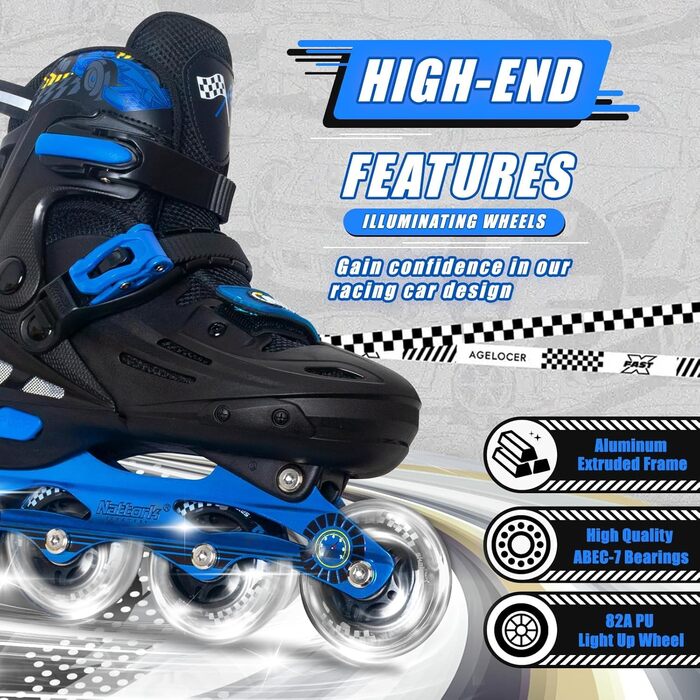 Інлайнерожі Nattork для дітей та дорослих, регульовані, 4 розміри, дизайн для катання, блакитні (37-40)