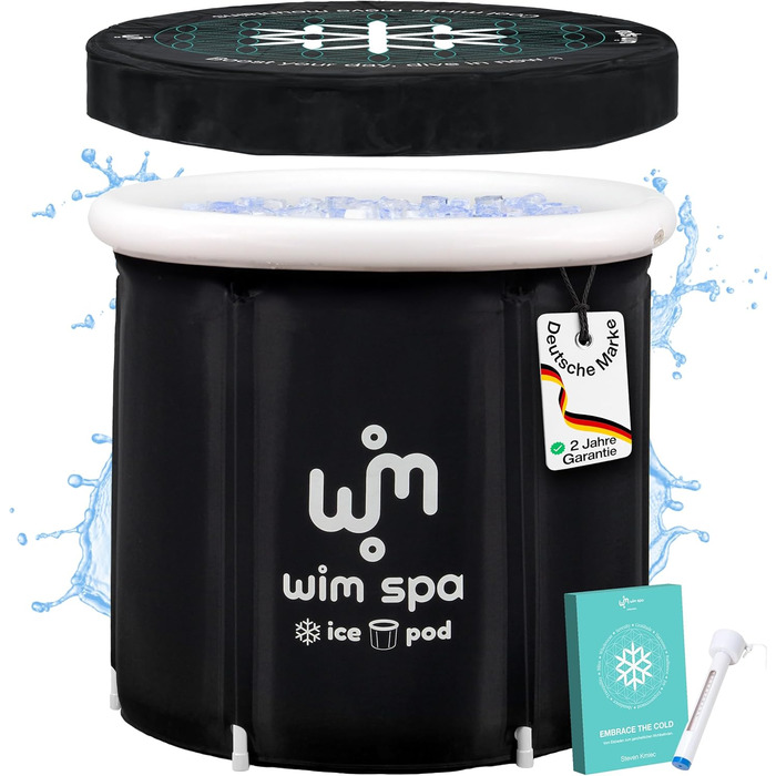 Ice Pod XL від Wim Spa: складане ізольоване ice bath (80 см Ø) для холодної терапії, з термометром та eBook, включає дощовий чохол
