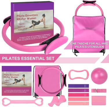 Набір для пілатесу Pilates Set 13 предметів: кільце, м'яч, гумки, шкарпетки, постер, сумка для тренувань. Пілатес вдома для жінок, рожевий колір