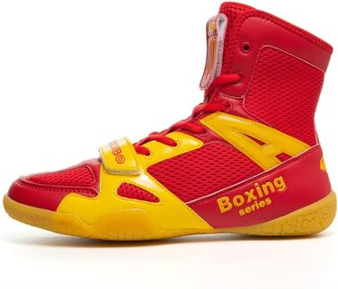 Боксерські черевики для чоловіків та жінок, дитячі, для індоор-фітнесу, бойові черевики, антиковзкі та дихаючі хай-топ бойові черевики, 40 EU, червоний, жовтий