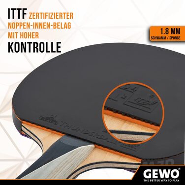 GEWO PS Blast Power – професійна ракетка для настільного тенісу, ITTF, універсальна, накладка Thunderball 2, 1,8 мм, висока обертальність, конкавна ручка