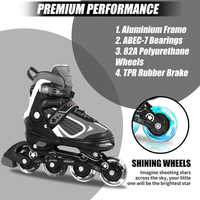Роликові ковзани Nattork для дітей з підсвічуванням коліс, чорні (27-31)