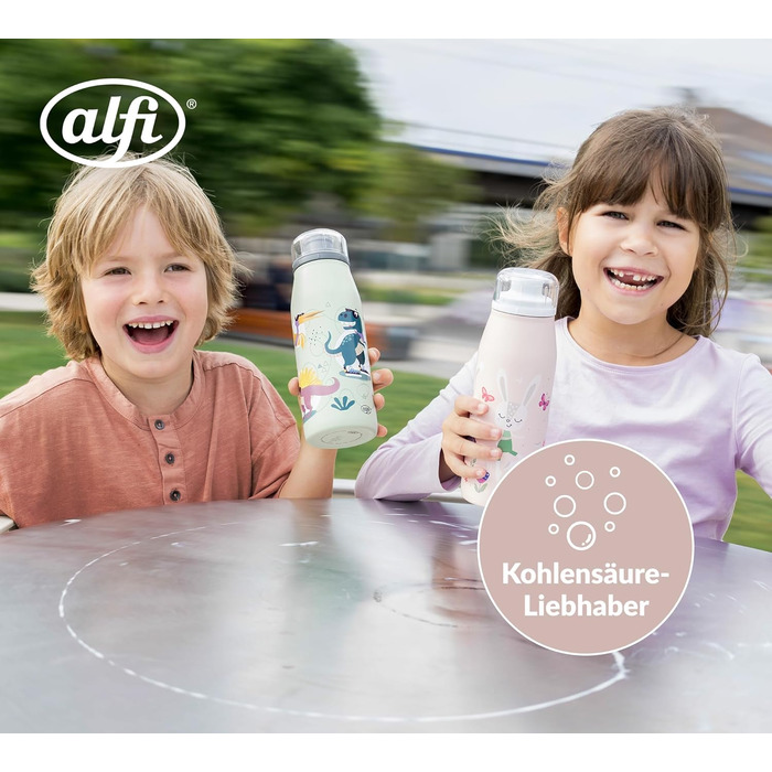 Дитяча термобутилка alfi KIDS ISO 350 мл, рожевий Балерина Зайчик, нержавіюча сталь, герметична, з кришкою, зберігає тепло 12 годин, холод 24 години, підходить для газованих напоїв, BPA-free