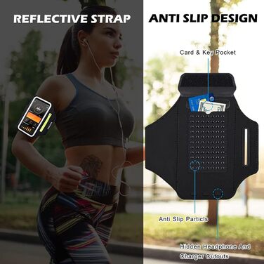 Спортивний браслет для телефону Universal, Тримач для телефону для бігу з навушниками та кишенею. Підходить для iPhone 16 Pro Max/15 Pro/14 Pro/13/12/11. Кишеня для телефону для бігу та тренувань. До 6.9 дюймів (A - Зелений замок)