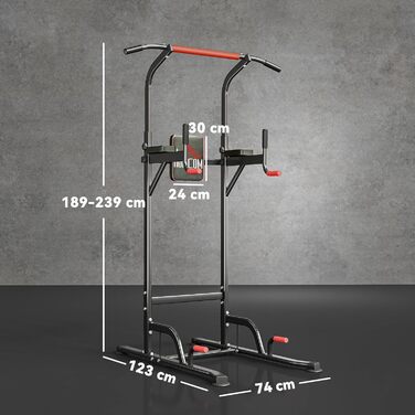 HOMCOM Турнік Power Tower з регулюванням, багатофункціональна фітнес-станція, 189-239см, сталь, чорний/червоний