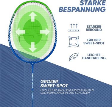 Набір для бадмінтона Apollo Match Pro 400: ракетки для дітей та дорослих, легкі алюмінієві ракетки, комплект з сумкою (синьо-зелений)