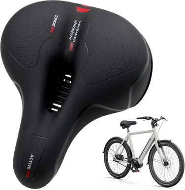 Зручний велосипедний сідло з амортизацією та дихаючим матеріалом. Потовщене та широке сідло для велосипеда з світловідбиваючим дизайном для нічних поїздок