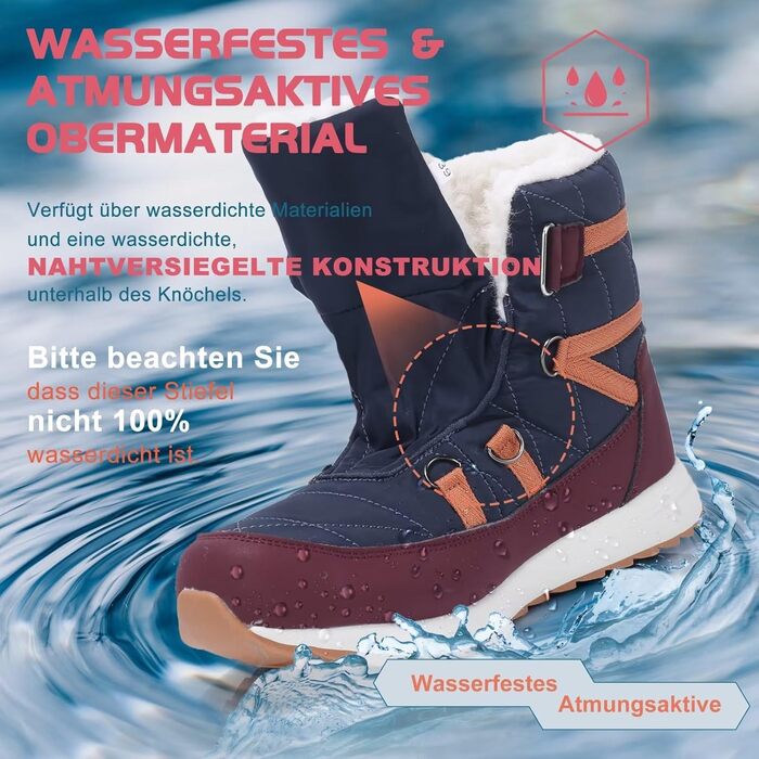 Зимові черевики VisionReast для чоловіків та жінок, теплі, з підкладкою, снігоступи, трекінгові черевики, халяви для хайкінгу, зимові чоботи з неслизькою підошвою, Outdoor з застібкою-липучкою (36 EU, Червоний)